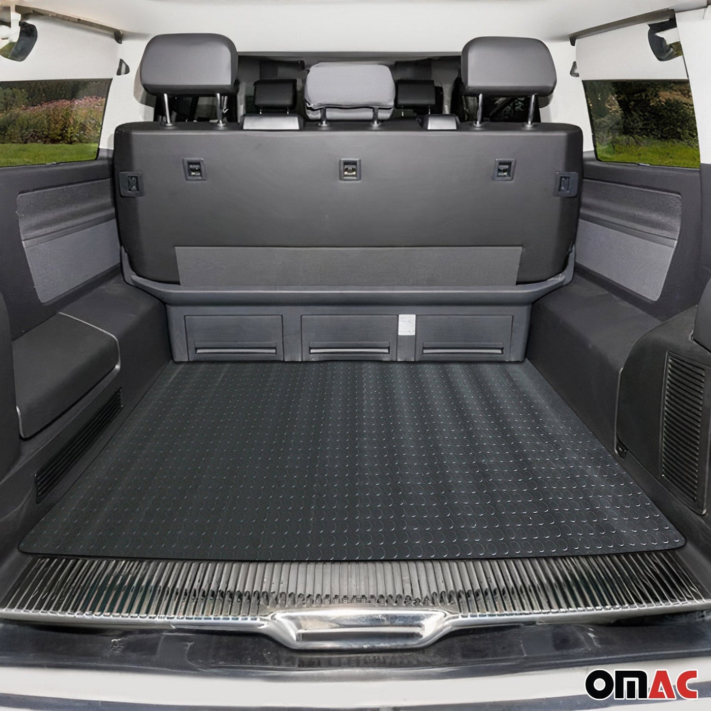 OMAC Trunk Flooring Mat Rubber Car Truck Rear Penny Bed Liner Black 118" x 79" 96FM003PB