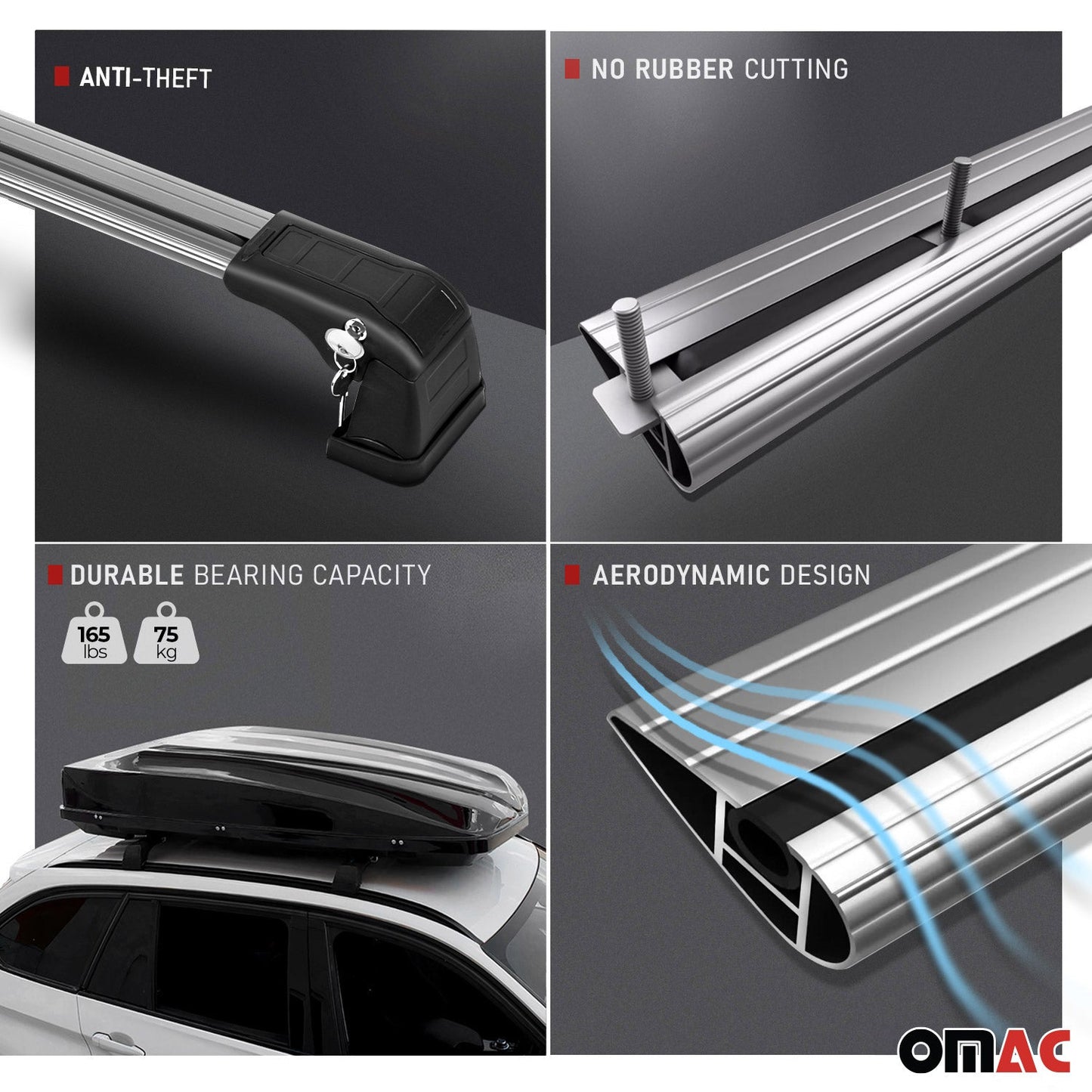 OMAC Roof Rack Cross Bars Carrier Aluminium for Mazda CX-3 2016-2021 Black 2Pcs 4624926B
