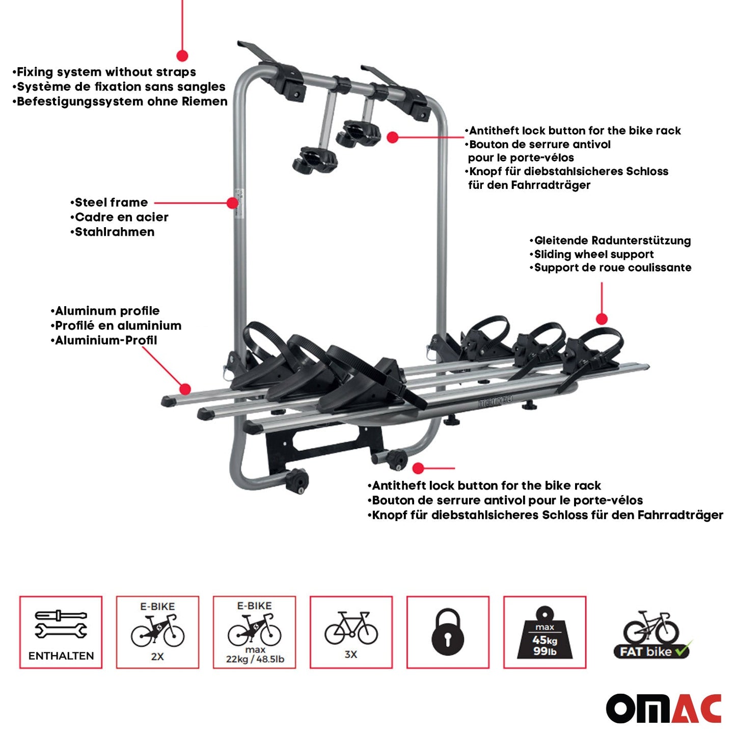 2017-2021 Mazda CX-5 3 Bike Rack Carrier Hitch Mount Black 1Pc