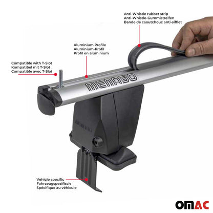 Fits 1996-2001 Audi A4 Sedan Top Roof Racks Cross Bars 2Pcs Gray Aluminium