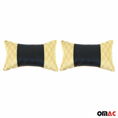 OMAC 2x Car Seat Neck Pillow Head Shoulder Rest Pad Fabric and PU Leather Beige 96312-BB1-SET