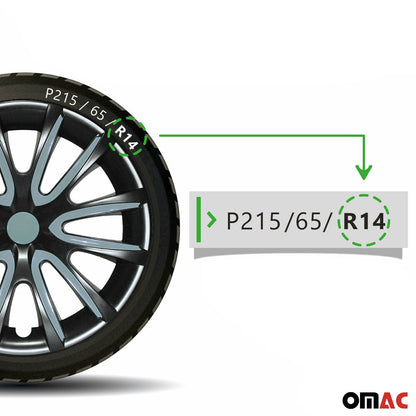 OMAC 14" Set of 4 Pcs Wheel Covers Black with Blue Hub Caps fit R15 Steel Rim 99FR240B14HB