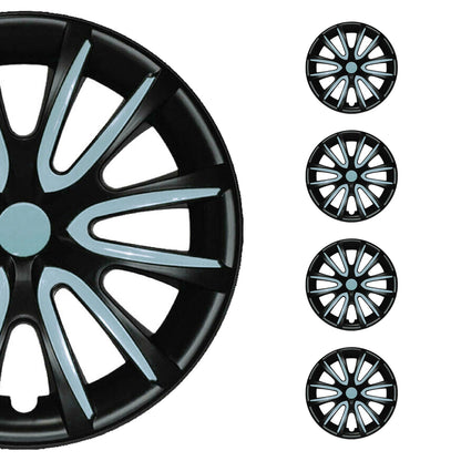 OMAC 14" Set of 4 Pcs Wheel Covers Black with Blue Hub Caps fit R15 Steel Rim 99FR240B14HB