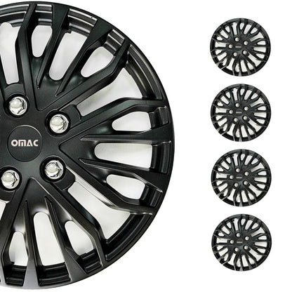 OMAC 15" Wheel Covers Guard Hub Caps Durable Snap On ABS Matt Black+Silver 4x OMAC-WE41-MBK15