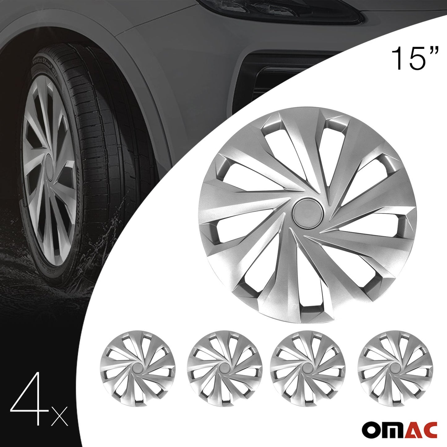 OMAC 15 Inch Wheel Rim Covers Hubcaps for Toyota Corolla Silver Gray U017174