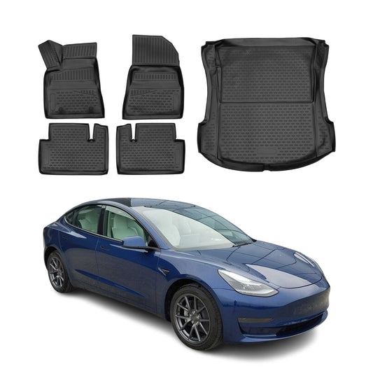 2017-2025 Tesla Model 3 Floor Mats & Cargo Liner Full Set Black