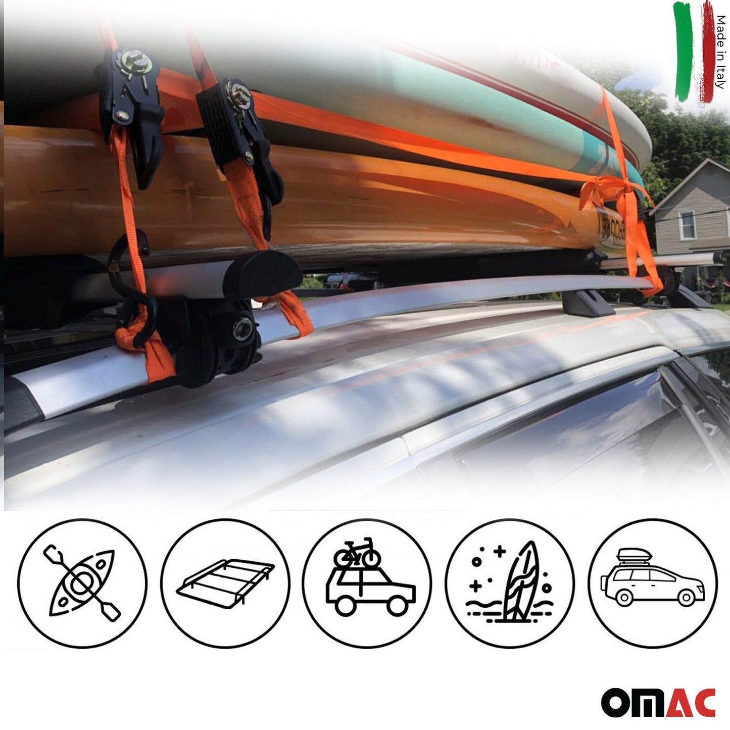OMAC Roof Rack Cross Bars Lockable for Opel Agila 2000-2008 Aluminium Silver 2Pcs U004360