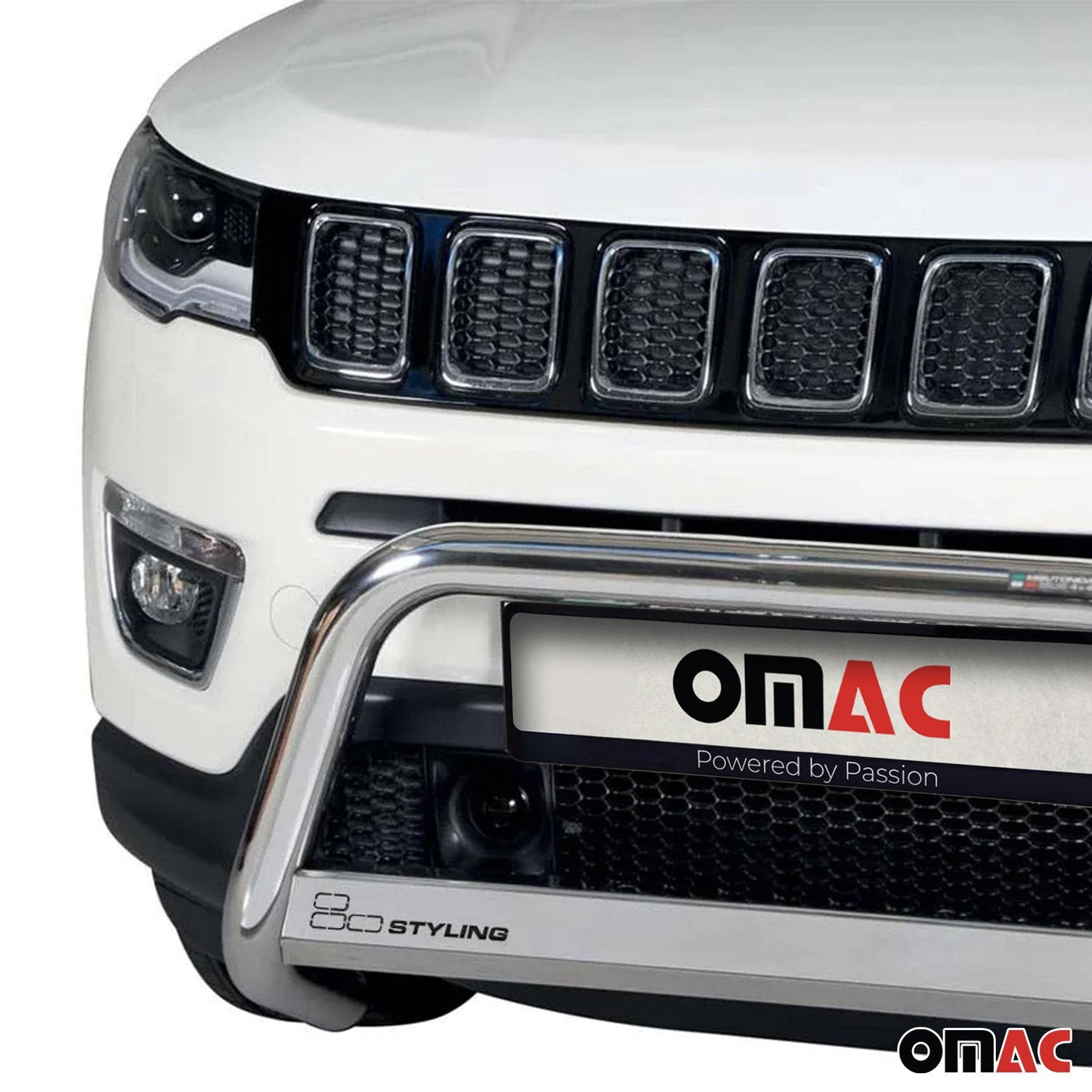 OMAC Bull Bar Push Front Bumper Grille for Jeep Compass 2017-2024 Silver 1 Pc 1714MSBB083