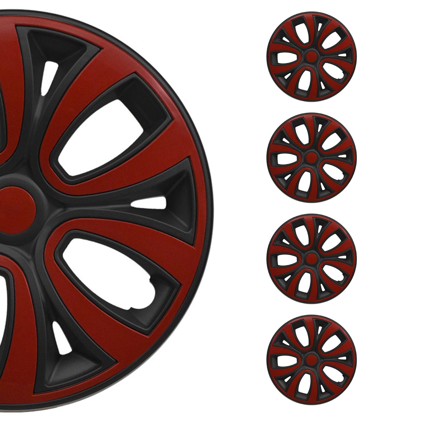 ColorFlex Hub Caps Wheel Cover 15" Black Matt & Red Full Set 4 pcs.