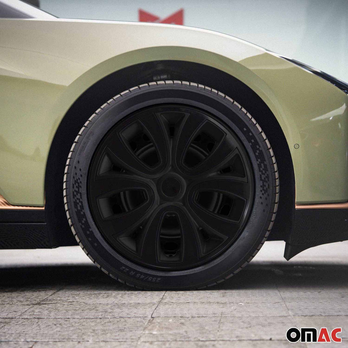 OMAC 16" Hubcaps Wheel Rim Cover Glossy Black with Black Insert 4pcs Set 99FR241B16S