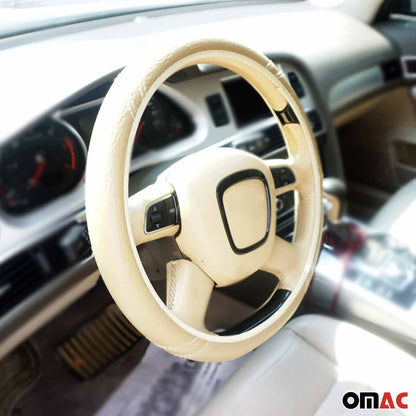 OMAC For Land Rover Range Rover Dark Beige Leather 15" Steering Wheel Cover Anti-Slip U010502