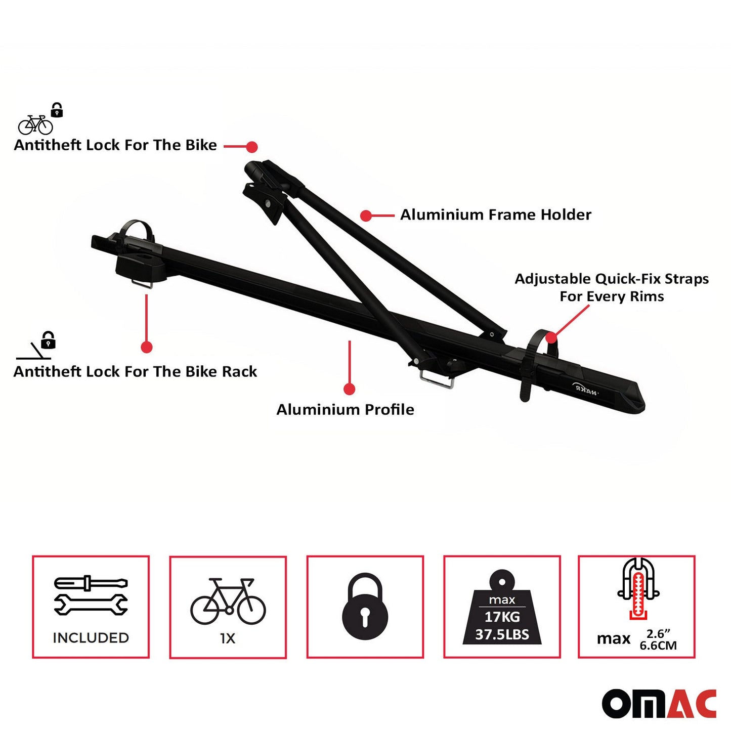 OMAC Bike Rack Carrier Roof Racks Set for Mercedes Vito W639 2003-2014 Alu Black 3x U020685