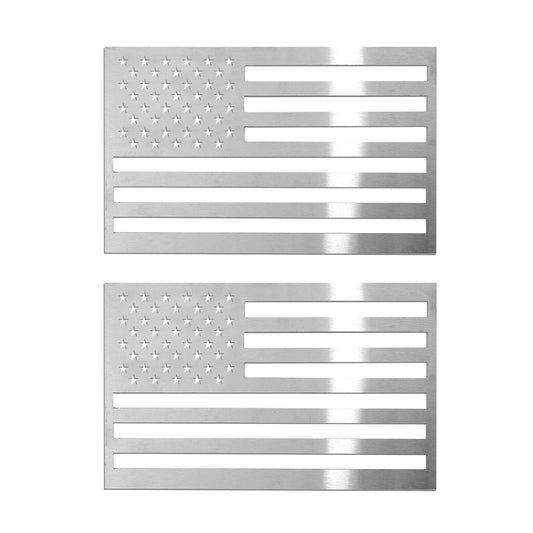 OMAC 2 Pcs US American Flag for Toyota Tacoma Brushed Chrome Decal Sticker S.Steel U022186