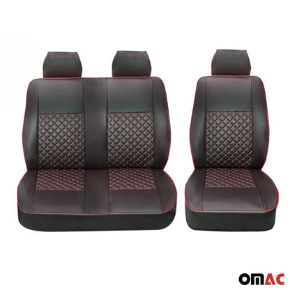 OMAC Leather Front Car Seat Covers Protector for RAM ProMaster 2014-2024 Black Red 2523321SK1-SET