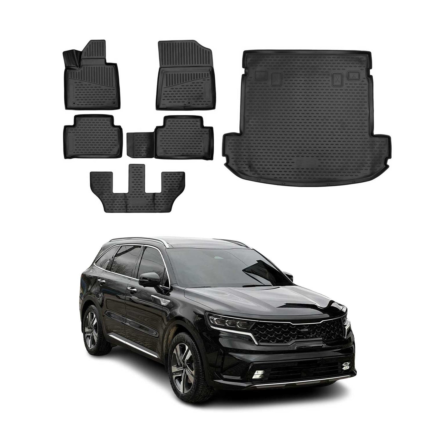 2021-2025 Kia Sorento Floor Mats & Cargo Liner Full Set All Weather Black