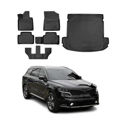 2021-2025 Kia Sorento Floor Mats & Cargo Liner Full Set All Weather Black