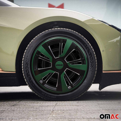OMAC 16" Hubcaps Wheel Rim Cover Black & Green Insert 4pcs Set VRT99FR243B16G