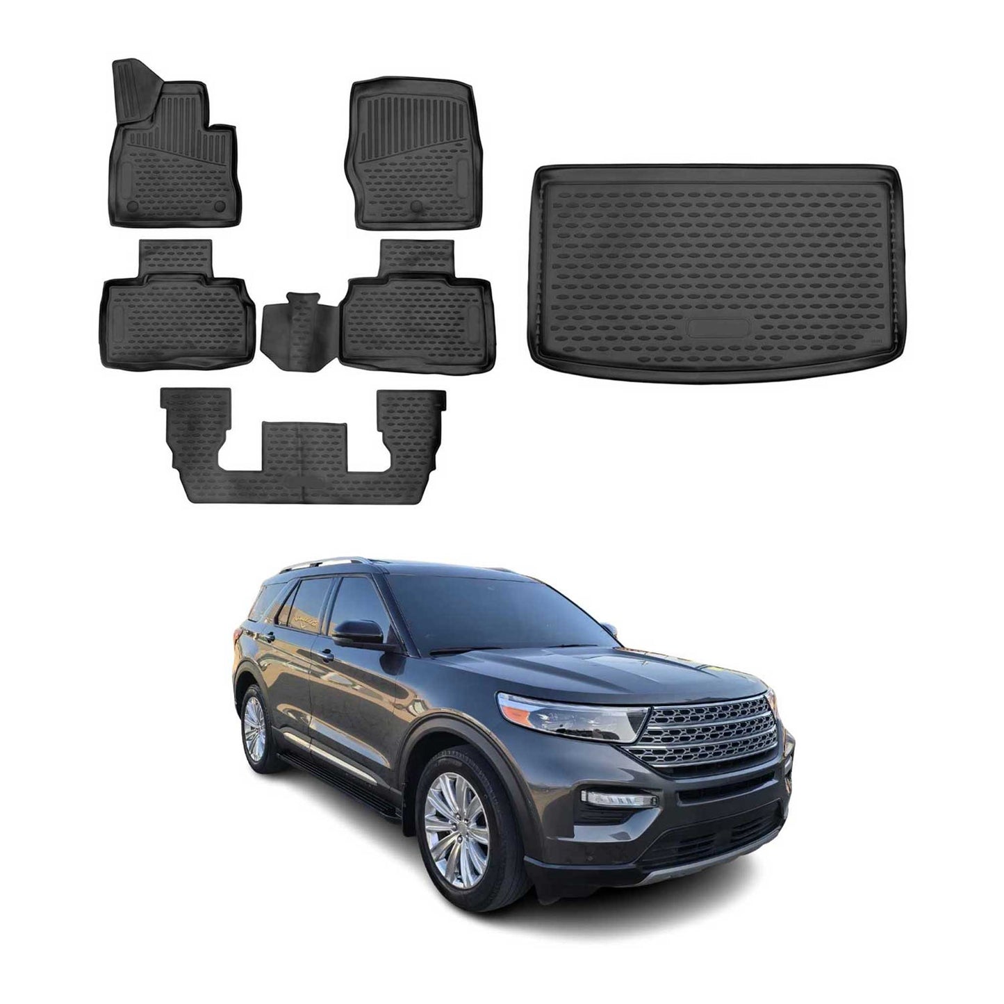 2020-2025 Ford Explorer Floor Mats & Cargo Liner Full Set All Weather Black