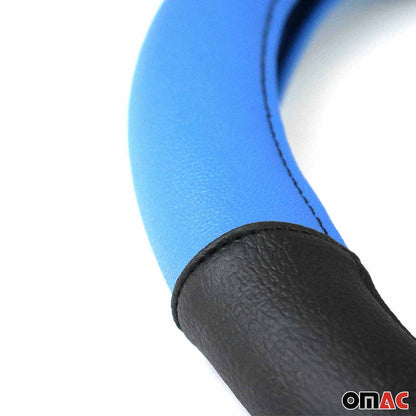 14.5-15.5’’ Steering Wheel Cover Blue Black Leather Anti-slip Breathable