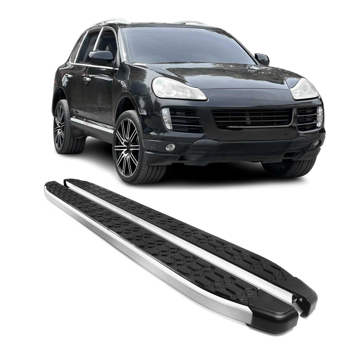 2003-2010 Porsche Cayenne Running Boards Side Steps Silver & Black