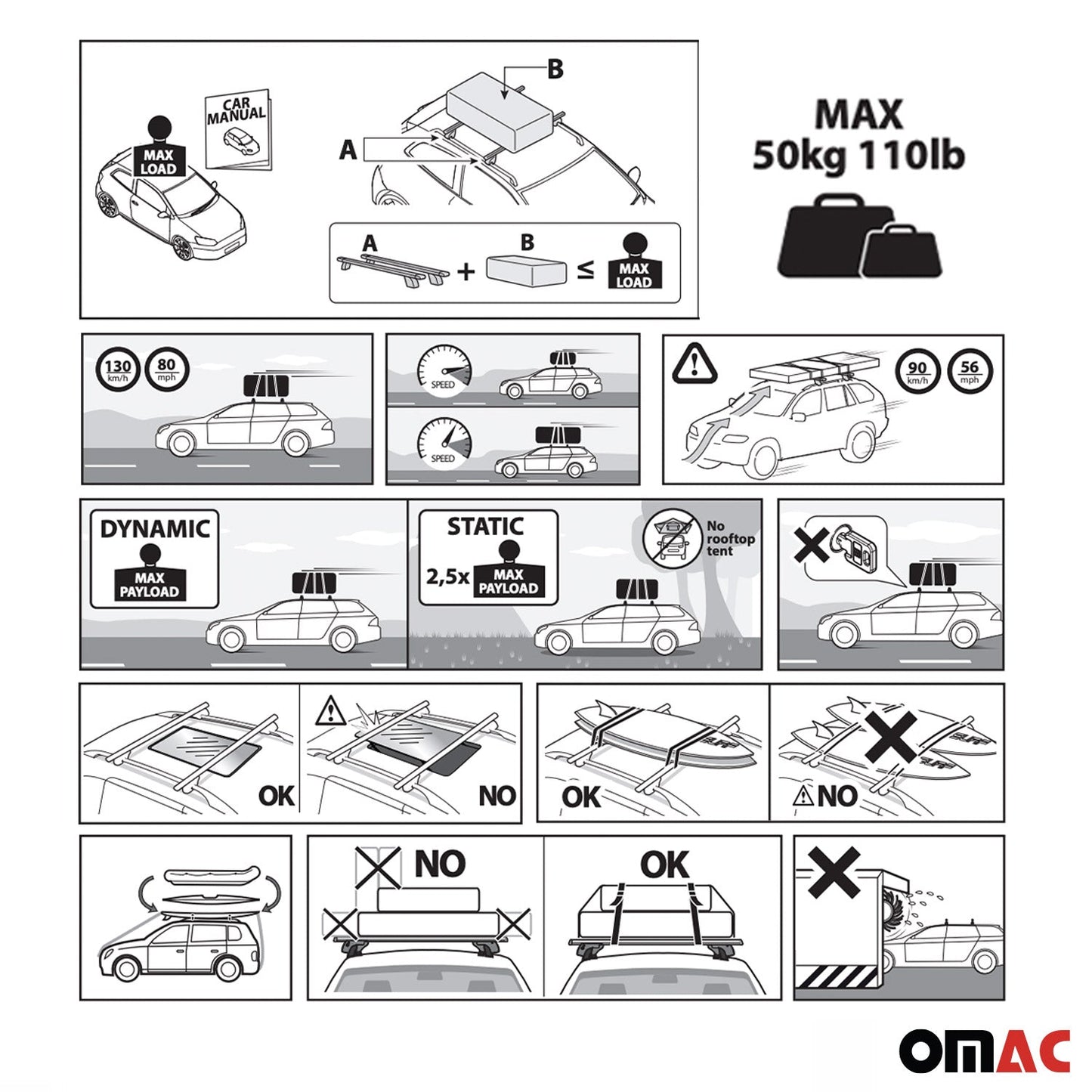 OMAC Smooth Roof Racks Cross Bars Luggage Carrier for Honda Civic 2022-2024 Gray 2Pcs G001856