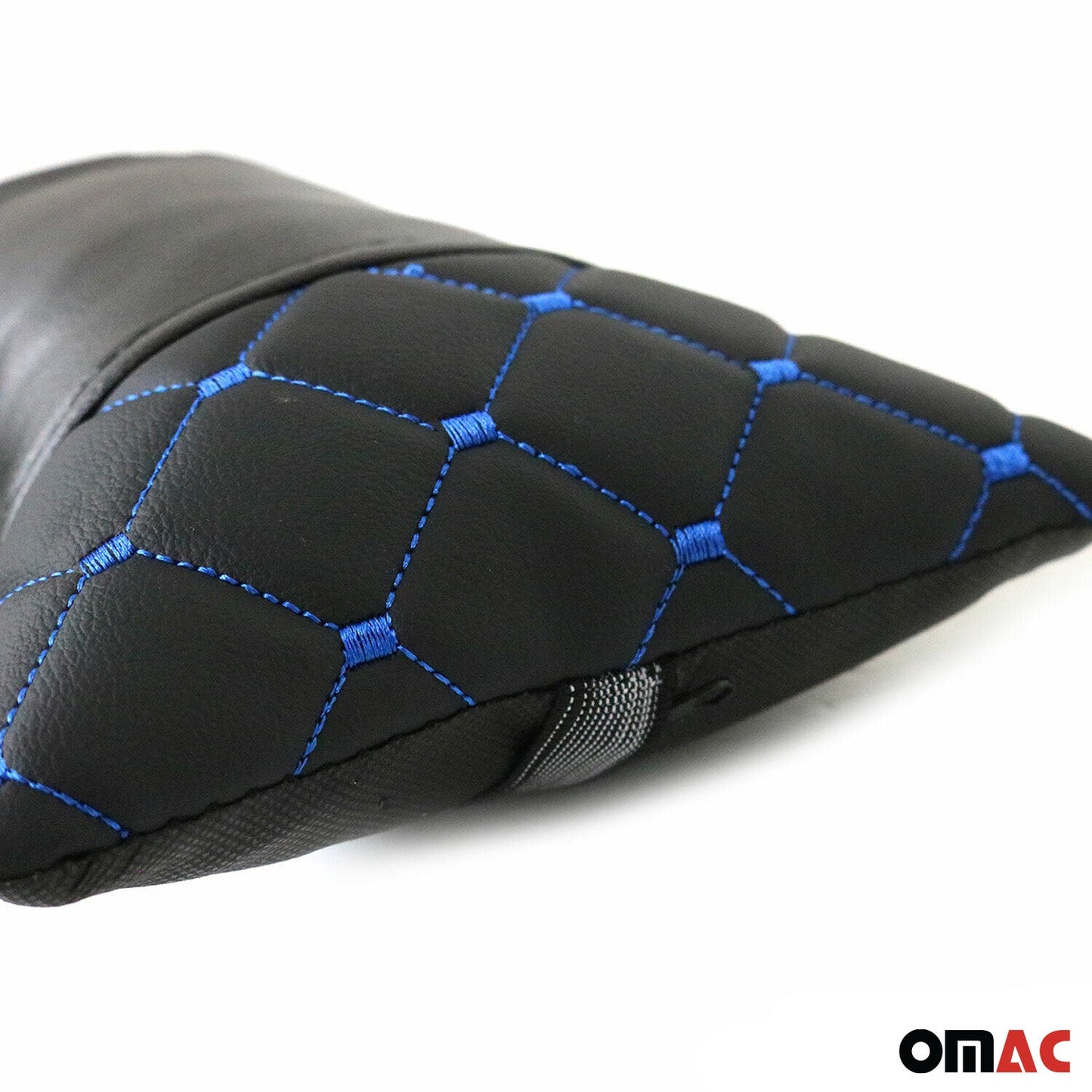 OMAC 1x Car Seat Neck Pillow Head Shoulder Rest Pad PU Leather Black Blue Stitches 96322-MS1
