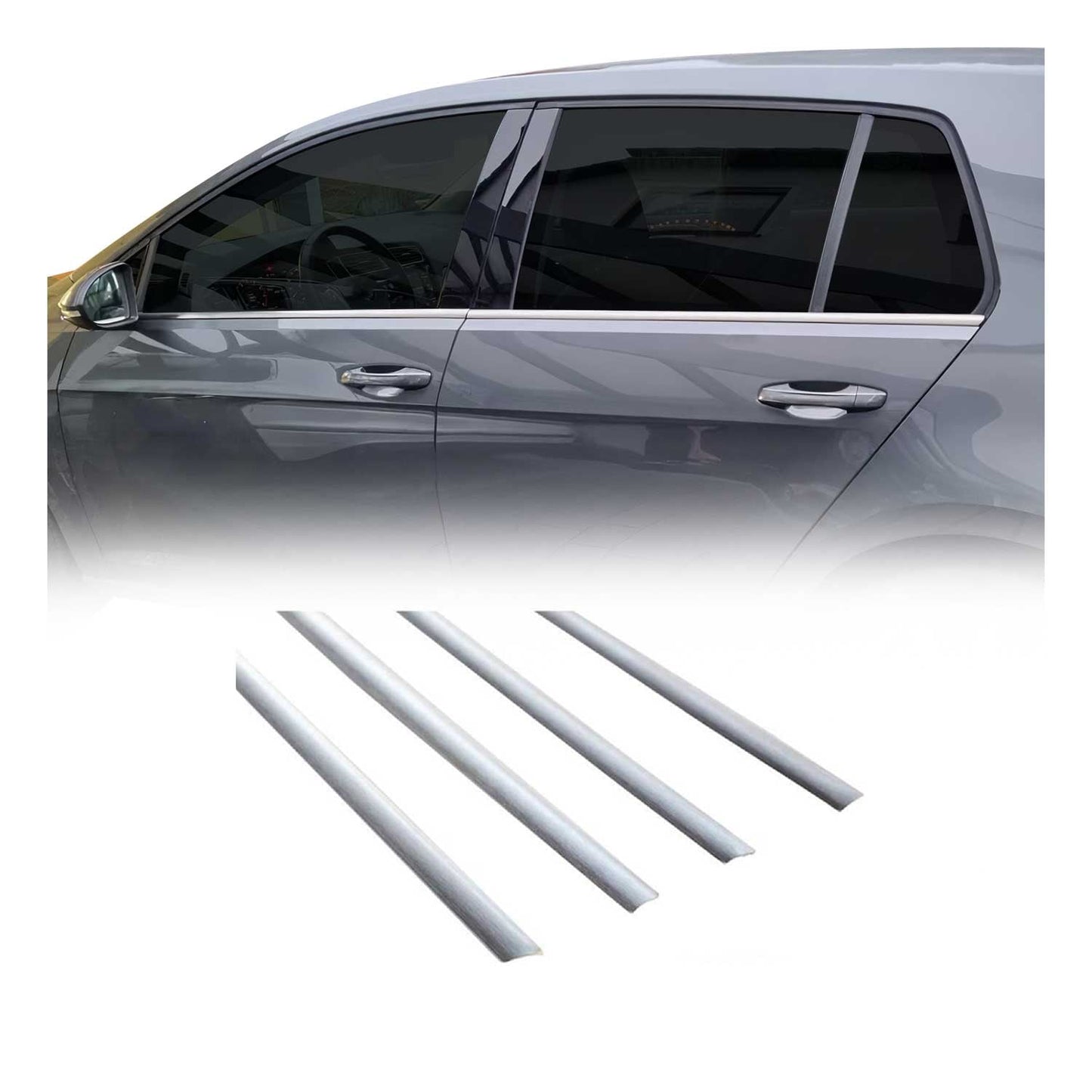 2015-2021 VW Golf Mk7 Window Molding Trim Streamer Stainless Steel Silver 4 Pcs