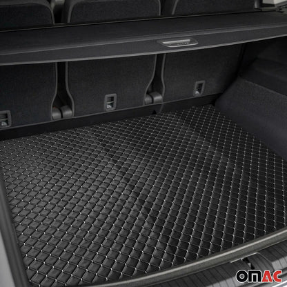 55"x39" Car Upholstery Fabric Embossed Black Faux Leather White Diamond Stitch