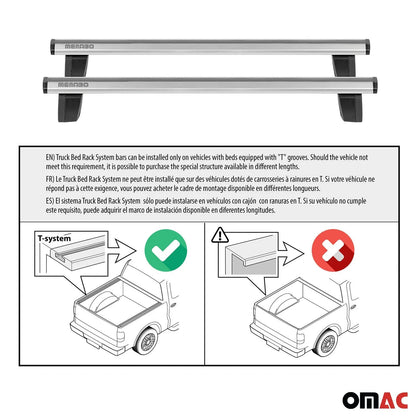 Menabo Truck Bed Rack Aluminum Pick Up Ladder Rack Silver 2Pcs