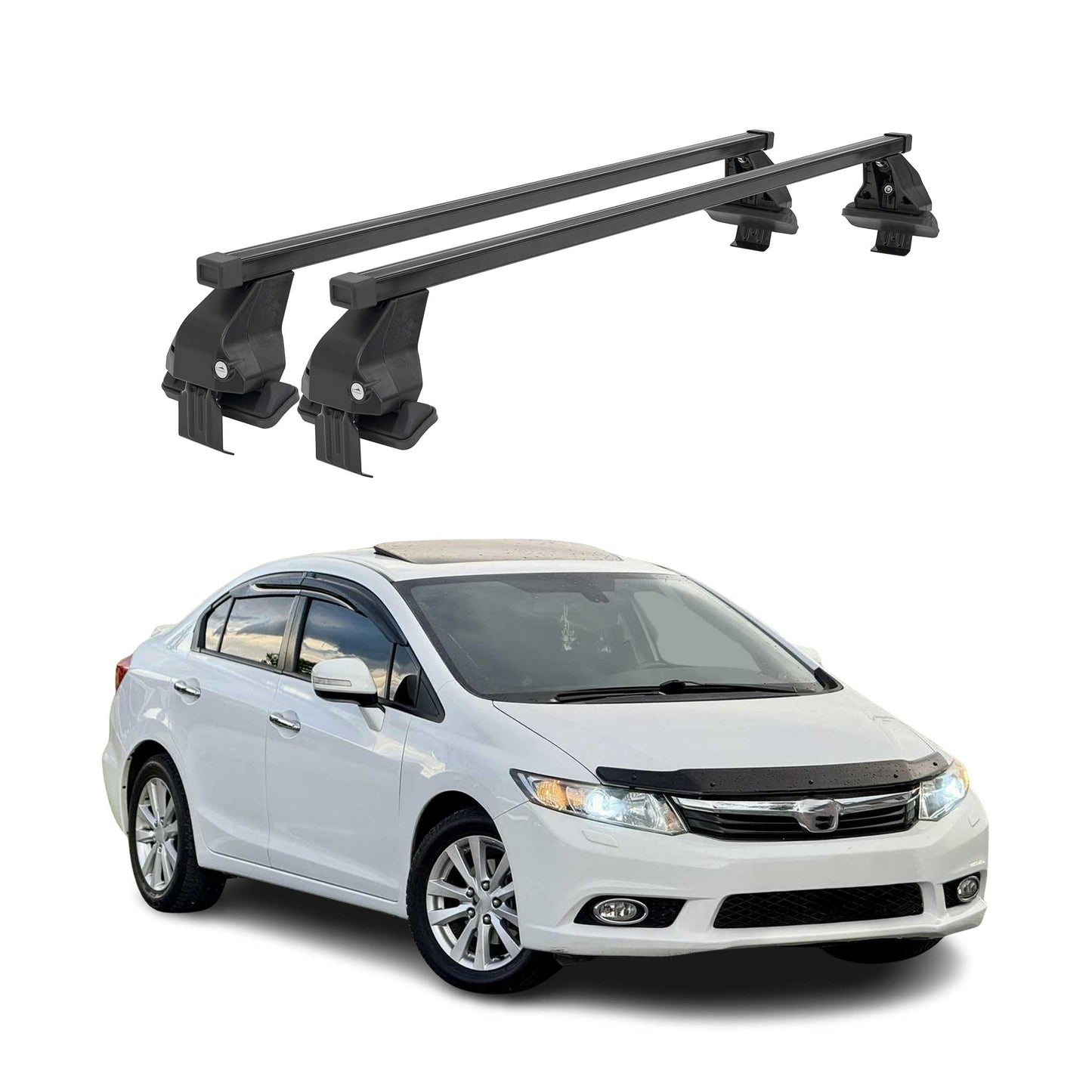 2012-2015 Honda Civic Sedan Roof Rack Cross Bars Black