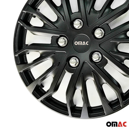 OMAC 14" Wheel Covers Guard Hub Caps Durable Snap On ABS Matt Black Silver 4x OMAC-WE41-MBK14