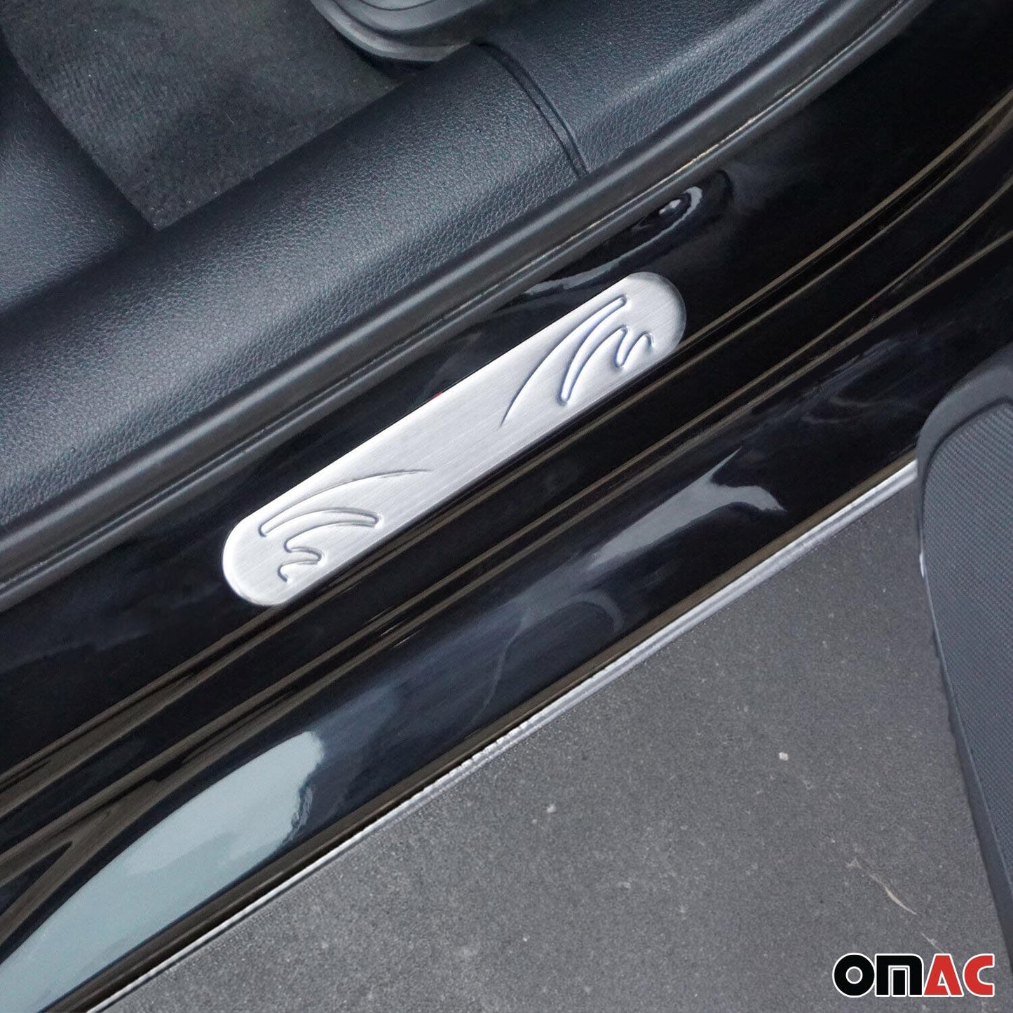 OMAC Door Sill Scuff Plate Scratch Protector for Hyundai Steel Silver Wave 4 Pcs U028377