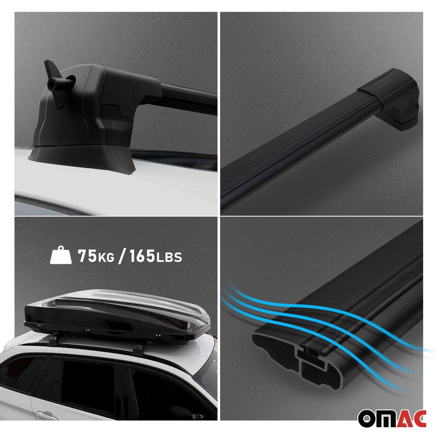 OMAC Fix Points Roof Racks Cross Bar Carrier for Subaru Impreza 2008-2011 Alu Black 6816913B