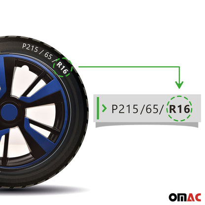 OMAC 16" Hubcaps Wheel Rim Cover Black with Dark Blue Insert 4pcs Set VRT99FR243B16DB