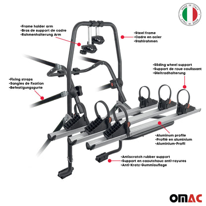 3 Bike Rack Rear Trunk Mount Folding Bicycle Carrier Holder Car SUV Aluminium
