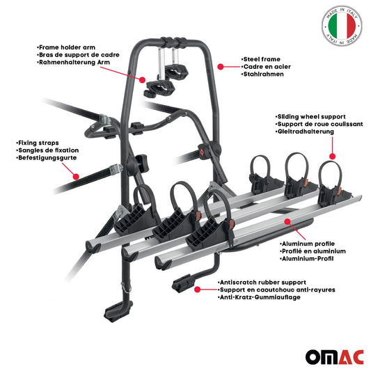 3 Bike Rack Rear Trunk Mount Folding Bicycle Carrier Holder Car SUV Aluminium