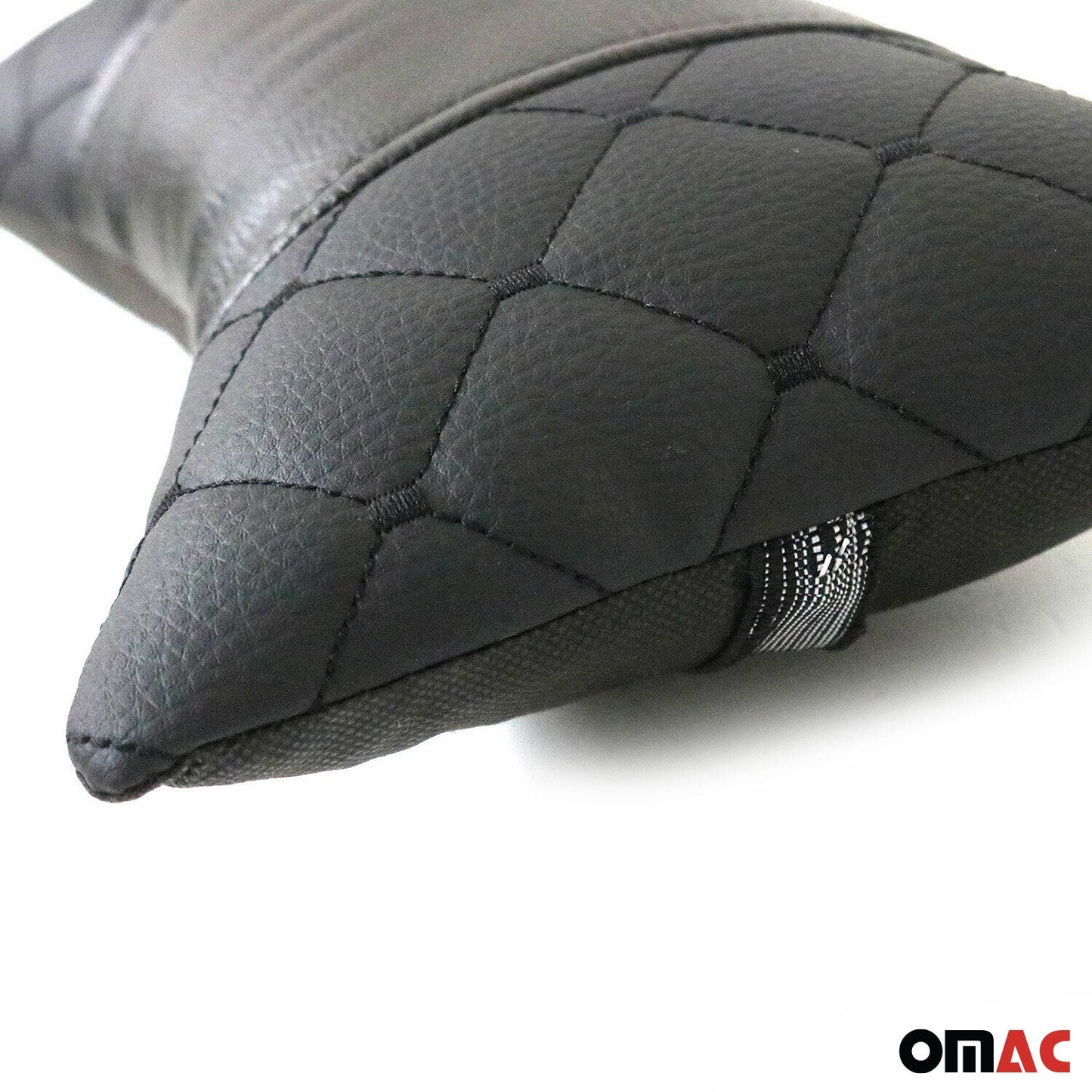 OMAC 2x Car Seat Neck Pillow Head Shoulder Rest Pad Black PU Leather SET96322-SS1