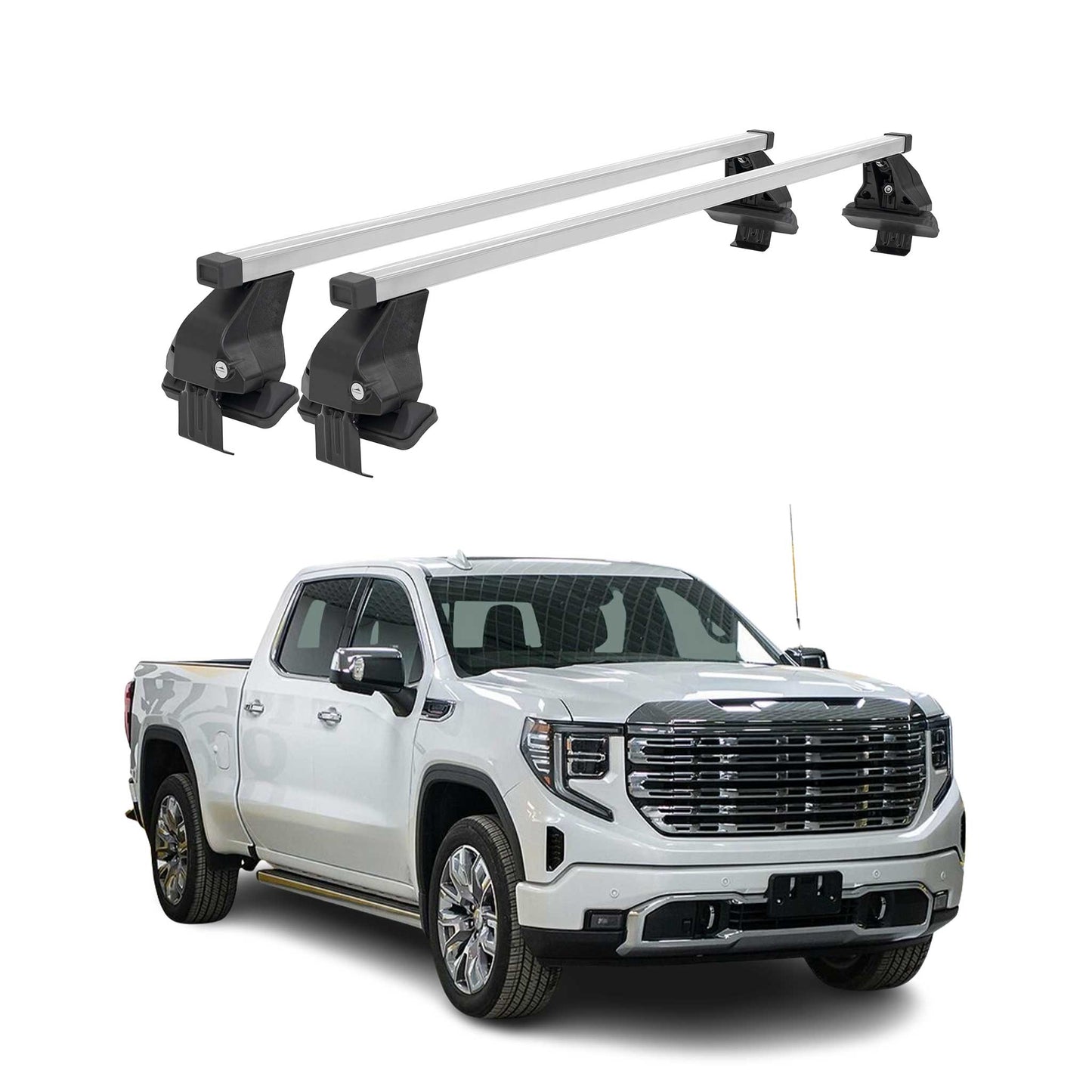2019-2026 GMC Sierra 1500 2500HD 3500HD / Sierra EV Roof Rack Cross Bars Silver