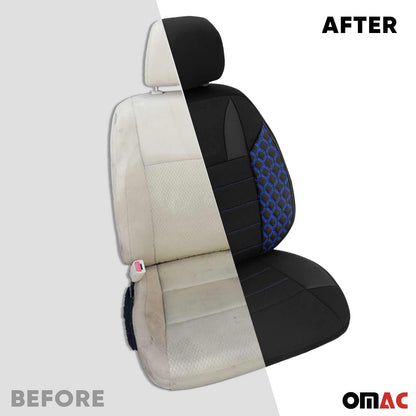 OMAC 2x Front Car Seat Cover Protection Set PU Fabric Black with Blue Stitches 9696320-SM38