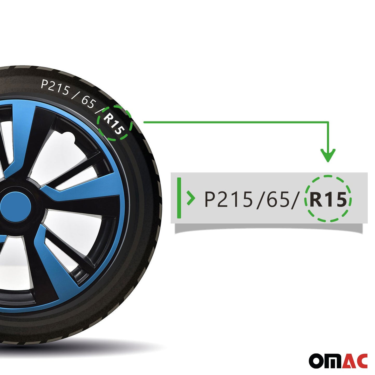 OMAC 15" Hubcaps Wheel Rim Cover Black with Blue Insert 4pcs Set VRT99FR243B15B