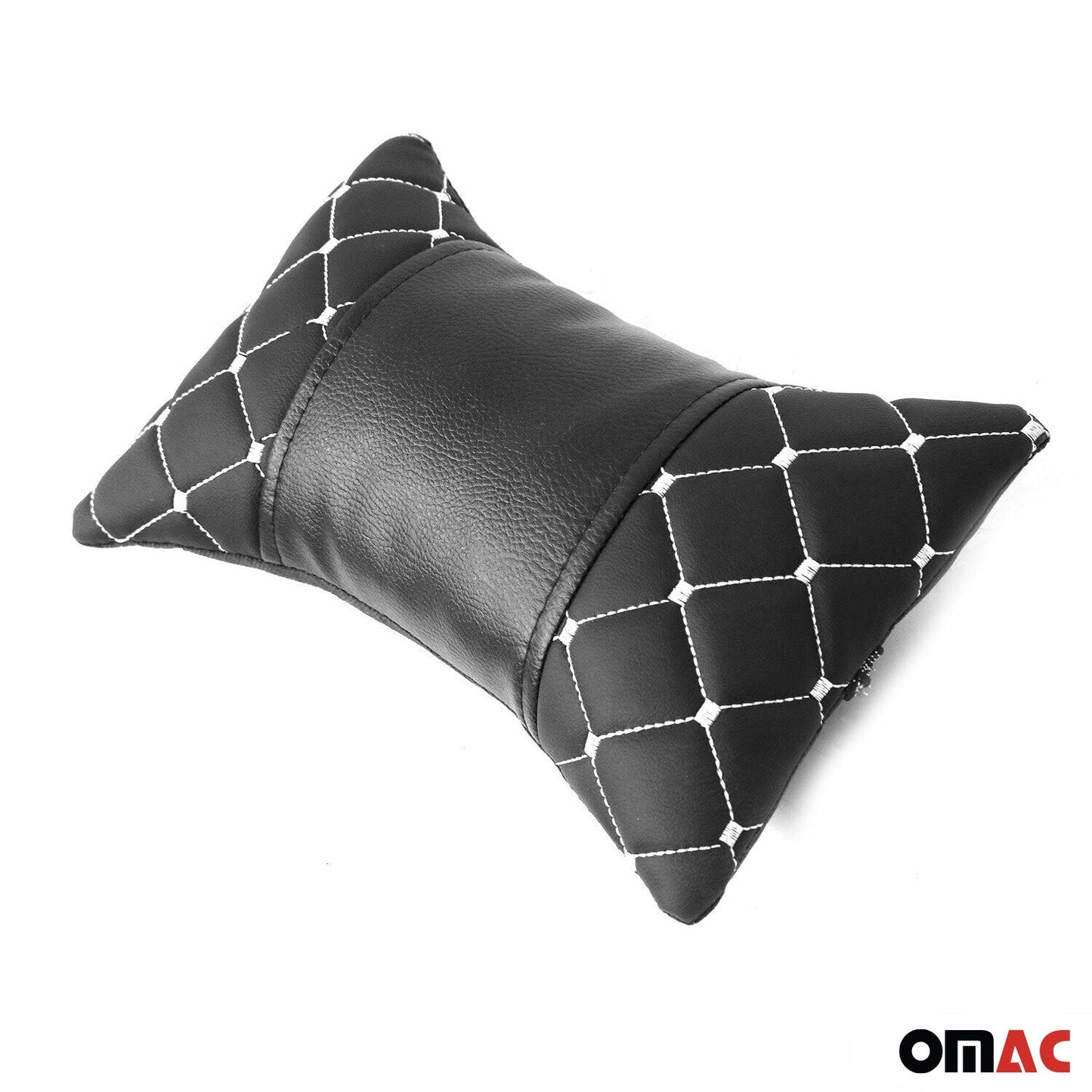 OMAC 1x Car Seat Neck Pillow Head Shoulder Rest Pad PU Leather Black with White 96322-BS1