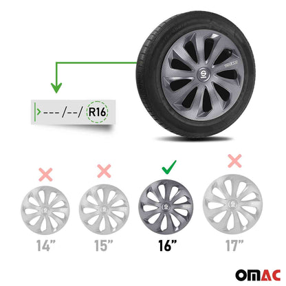 OMAC 16" Sparco Sicilia Wheel Covers Hubcaps Gray Carbon 4 Pcs 96SPC1674GRC