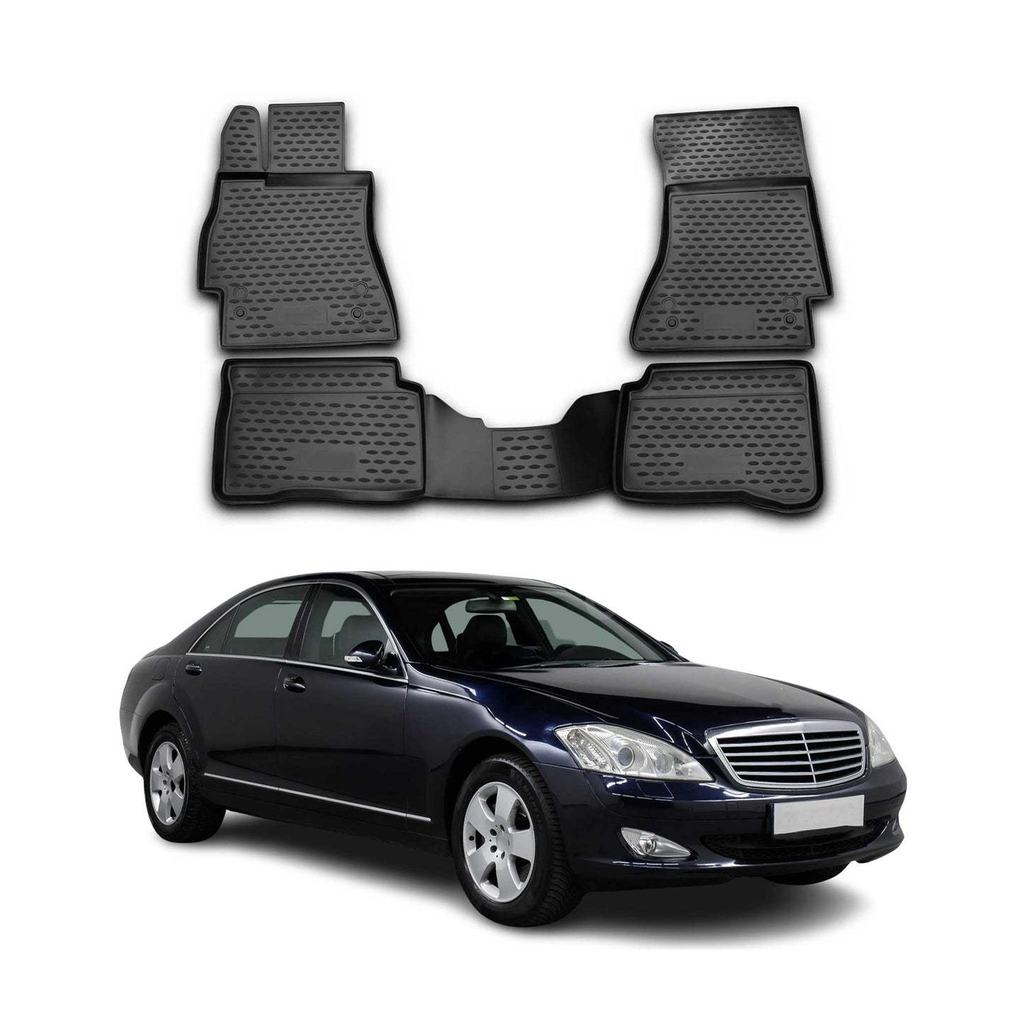 2007-2013 Mercedes S Class W221 SWB Floor Mats Liners Full Set All Weather Black