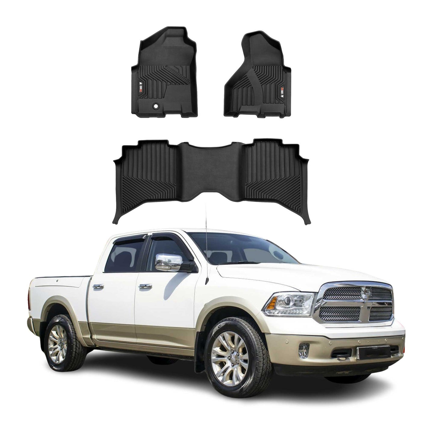 2012-2018 Dodge RAM 1500 Premium Floor Mats Liners First and Second Row Set Black