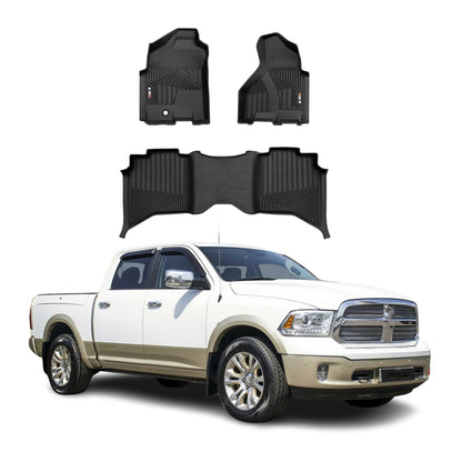 2012-2018 Dodge RAM 1500 Premium Floor Mats Liners First and Second Row Set Black