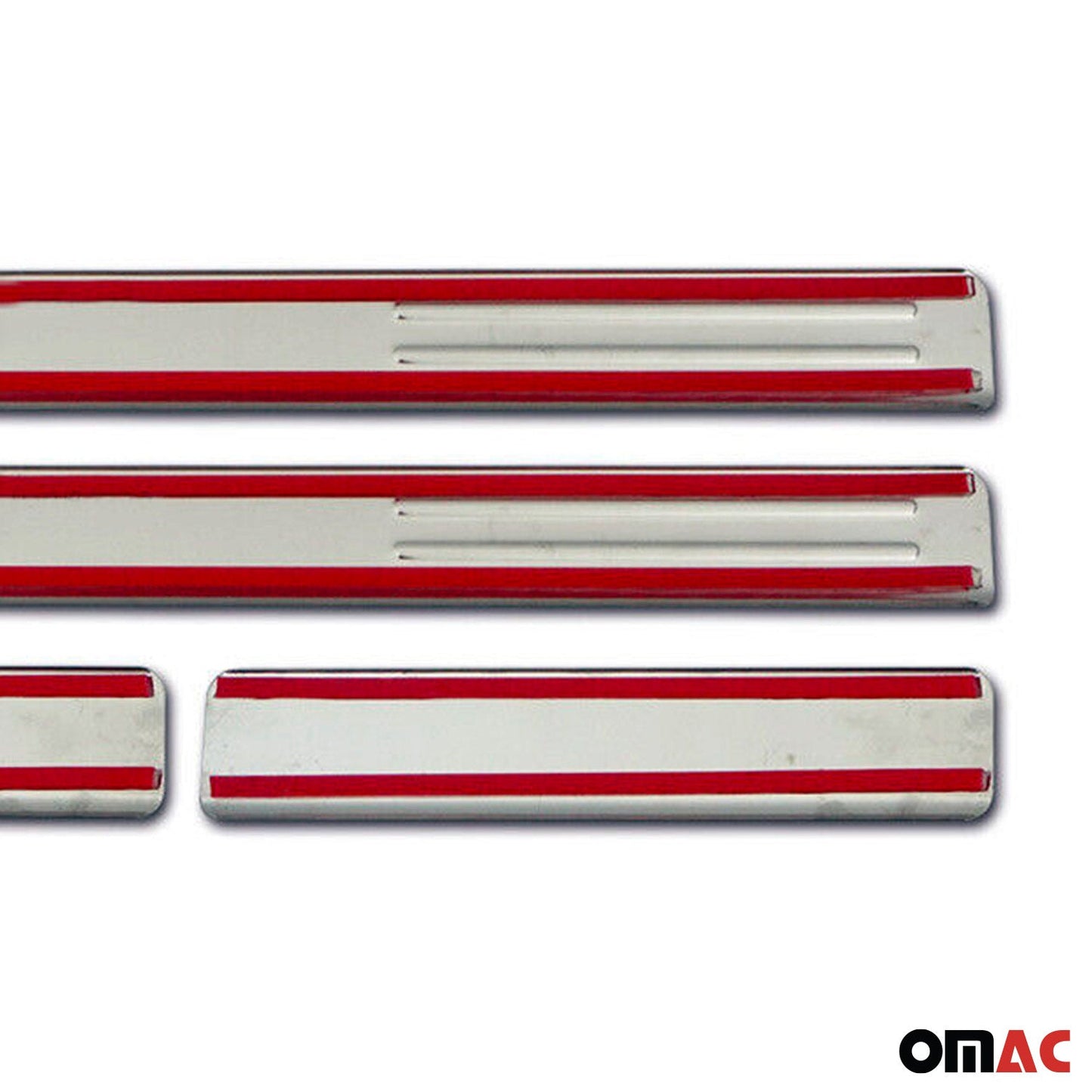 OMAC Chrome Door Sill Plate Cover Trim Exclusive Embossed 18.5" x 1.77" 4 Pcs 9647091E