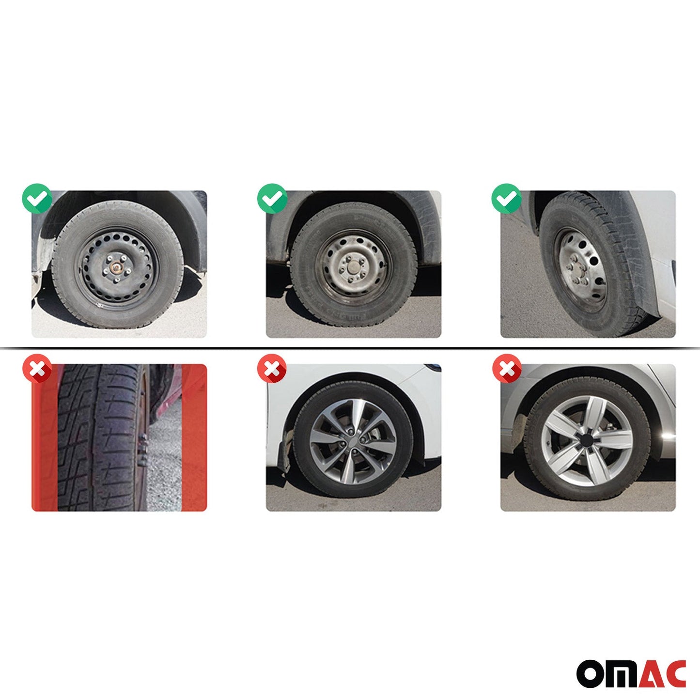 OMAC 15" Hubcaps Wheel Rim Cover Black with White Insert 4 pcs Set VRT99FR243B15W