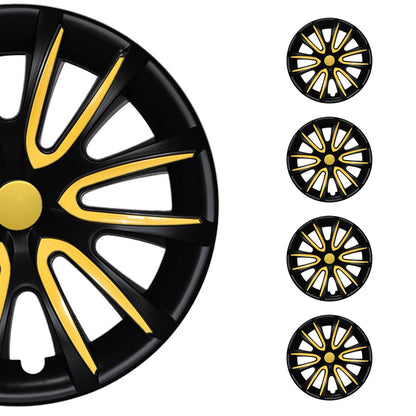 Bicolo Hub Caps Wheel Cover 14" Black Matt & Yellow Full Set 4 pcs.