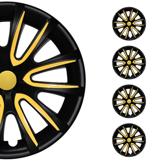 Bicolo Hub Caps Wheel Cover 14" Black Matt & Yellow Full Set 4 pcs.