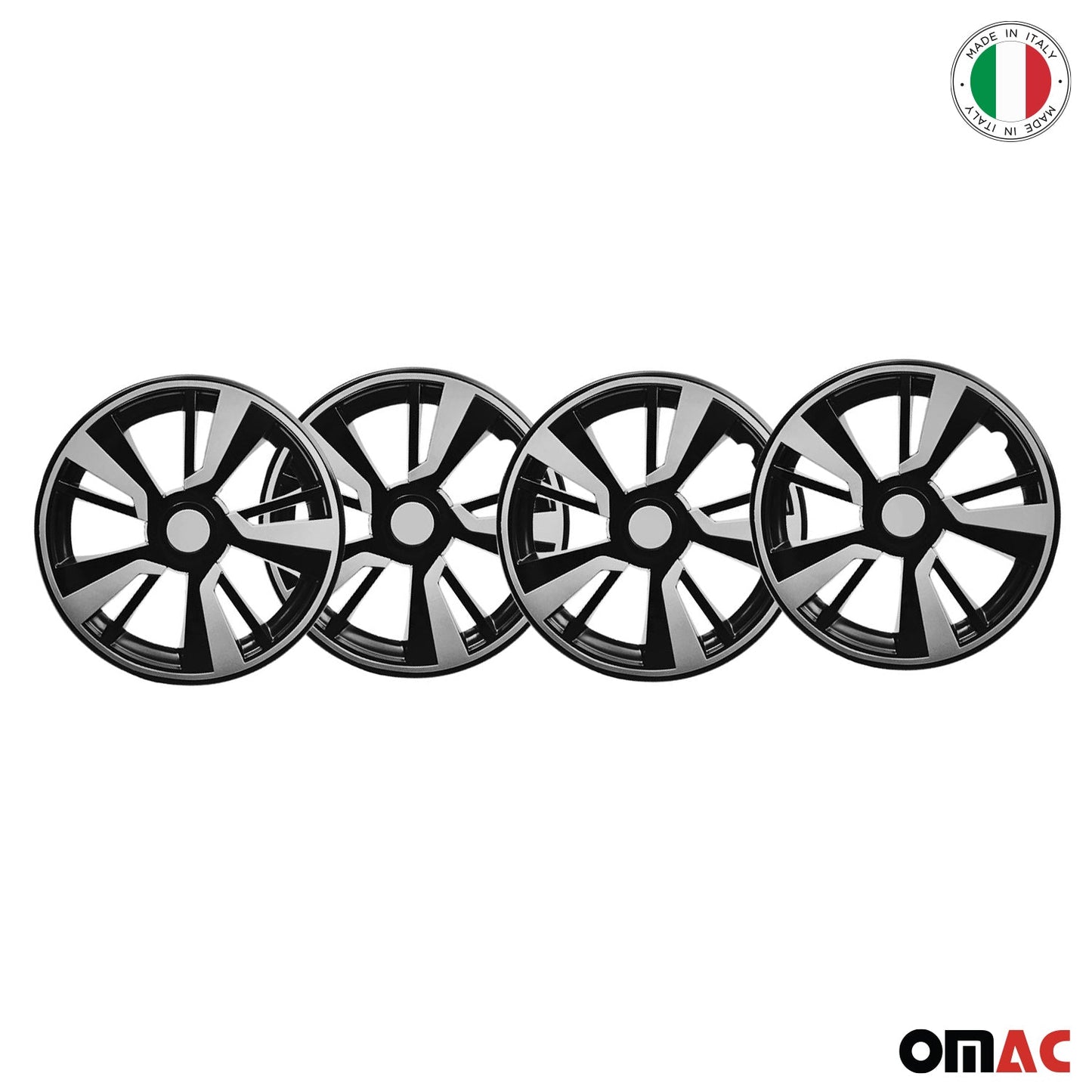 OMAC 16" Hubcaps Wheel Rim Cover Black & White Insert 4pcs Set VRT99FR243B16W